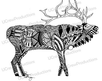 340x270 bull elk drawing etsy - Elk Drawing