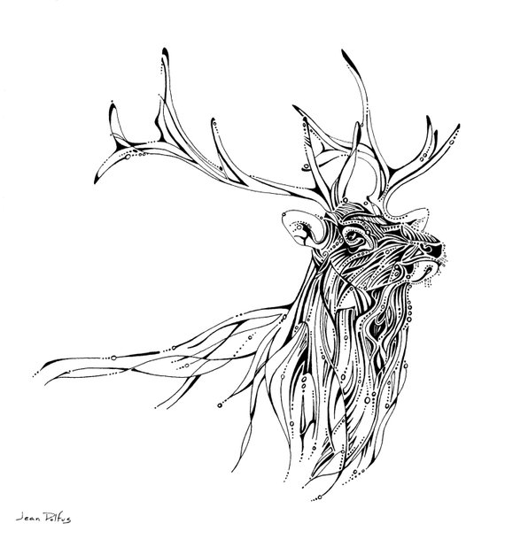 570x609 elk line drawing elk illustration wildlife artwork unique etsy - Elk Drawing