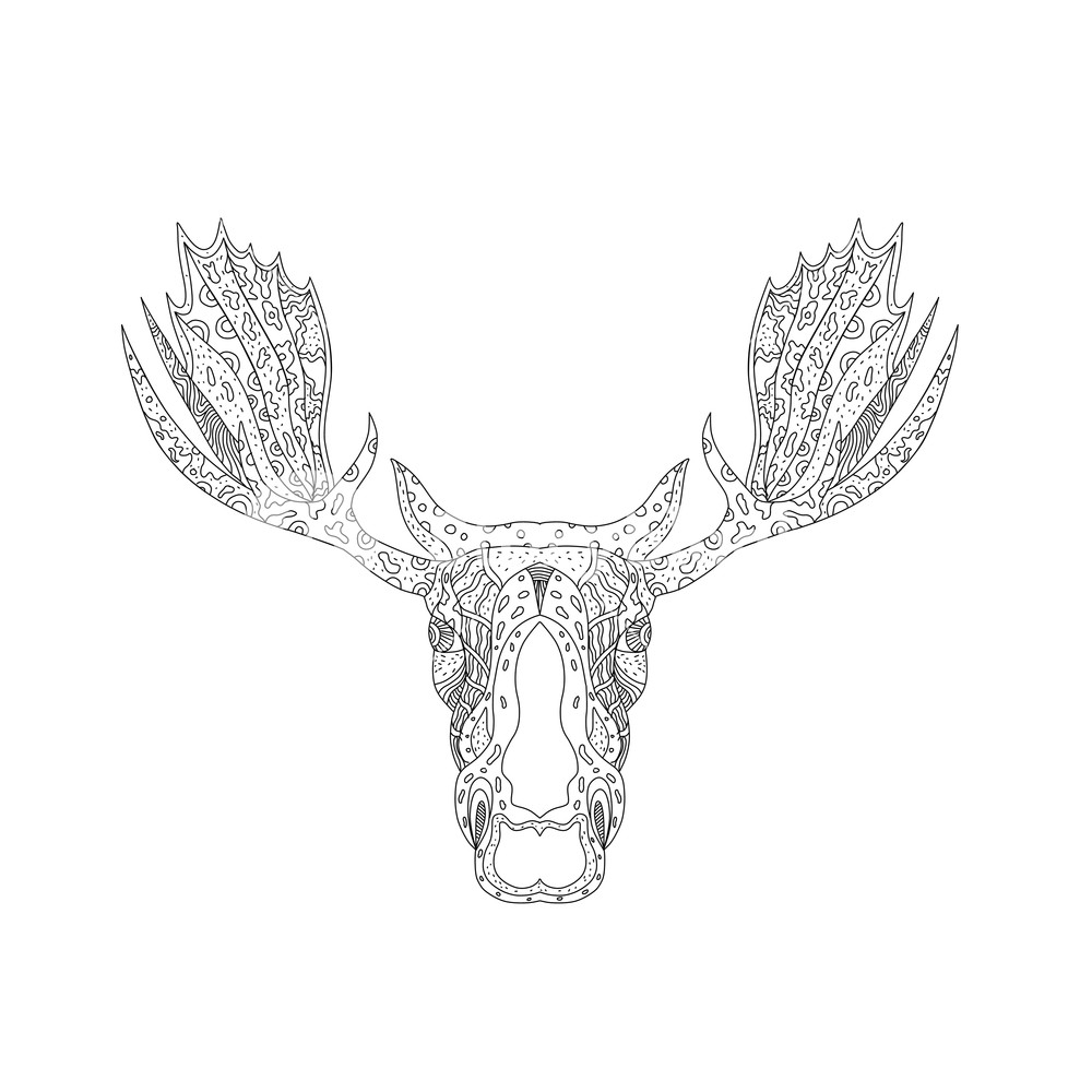 1000x1000 doodle art illustration of a bull moose or elk head with viewed - Elk Head Drawing