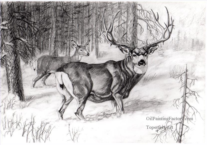 830x583 Oil Paintings Of Deer Pencil Drawing Art For Sale - Elk Pencil Drawings