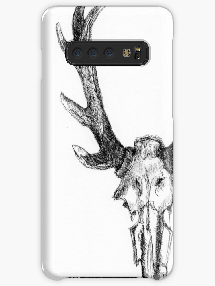 750x1000 Deer Elk Skull And Antlers Ink And Charcoal Drawing Cases Skins - Elk Skull Drawing