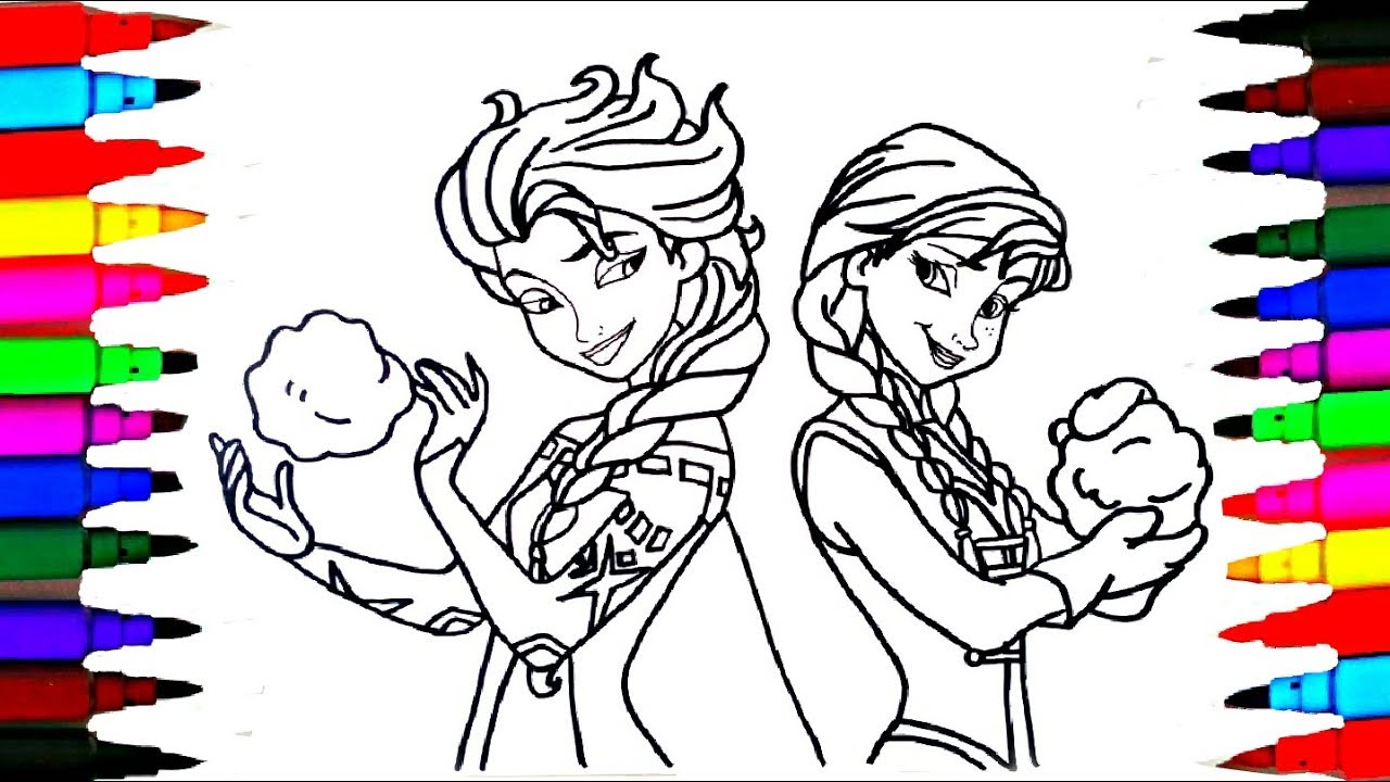 1280x720 Disney Frozen Elsa And Anna Drawing And Coloring For Kids L Art L - Elsa Anna Drawing