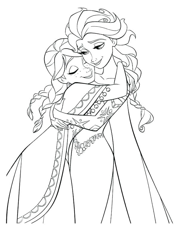 600x787 Coloring Pages And Frozen Free Of Elsa Anna From Colouring - Elsa Anna Drawing