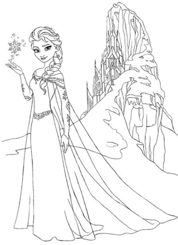 580x800 Elsa Snowflake Free Frozen Coloring - Elsa Castle Drawing