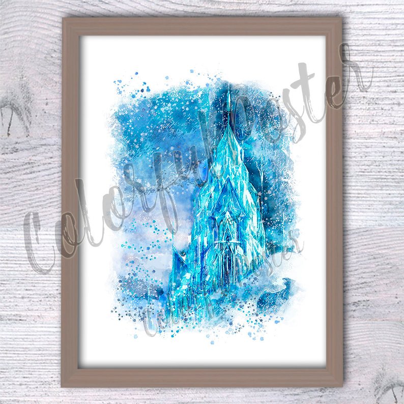 794x794 Frozen Elsa Poster Elsa Castle Watercolor Print Disney Wall Etsy - Elsa Castle Drawing