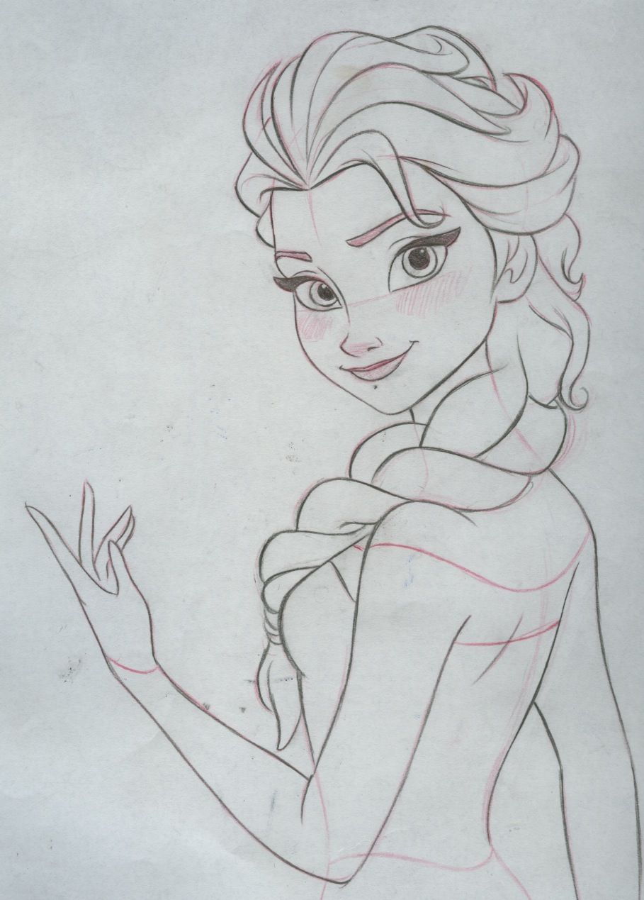 909x1269 Elsa Final Clean Up Drawing Pencil And Paper - Elsa Drawing