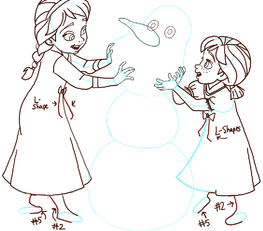 846x743 How To Draw Princess Anna And Elsa Building A Snowman From Frozen - Elsa Drawing Outline