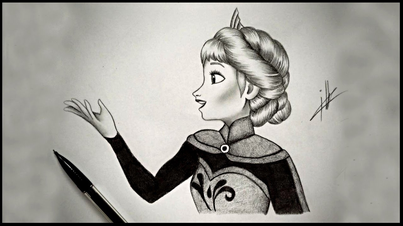 1280x720 Elsa Pencil Drawing And Frozen Drawing Elsa In Let It Go Scene - Elsa Pencil Drawing