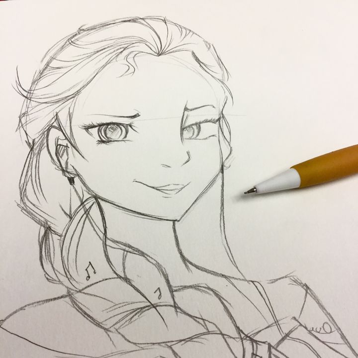 720x720 Musical Elsa Pencil Sketch - Elsa Pencil Drawing
