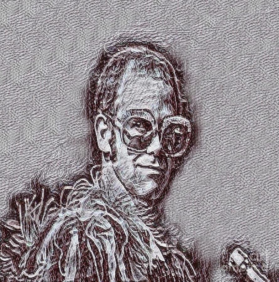 890x900 Elton John Drawing Drawing - Elton John Drawing