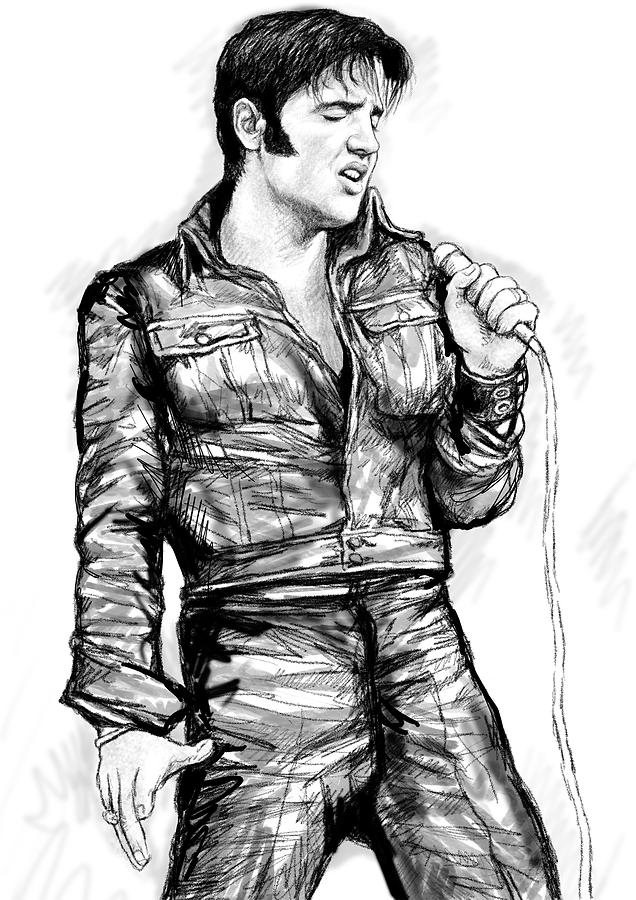 636x900 elvis presley art drawing sketch portrait painting - Elvis Cartoon Drawing