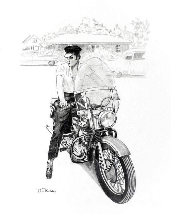 719x900 elvis presley sitting on harley drawing - Elvis Presley Drawing