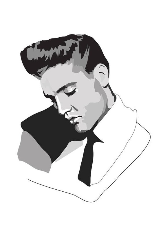 570x806 Elvis Presley Art Print Black And White Etsy - Elvis Presley Line Drawing