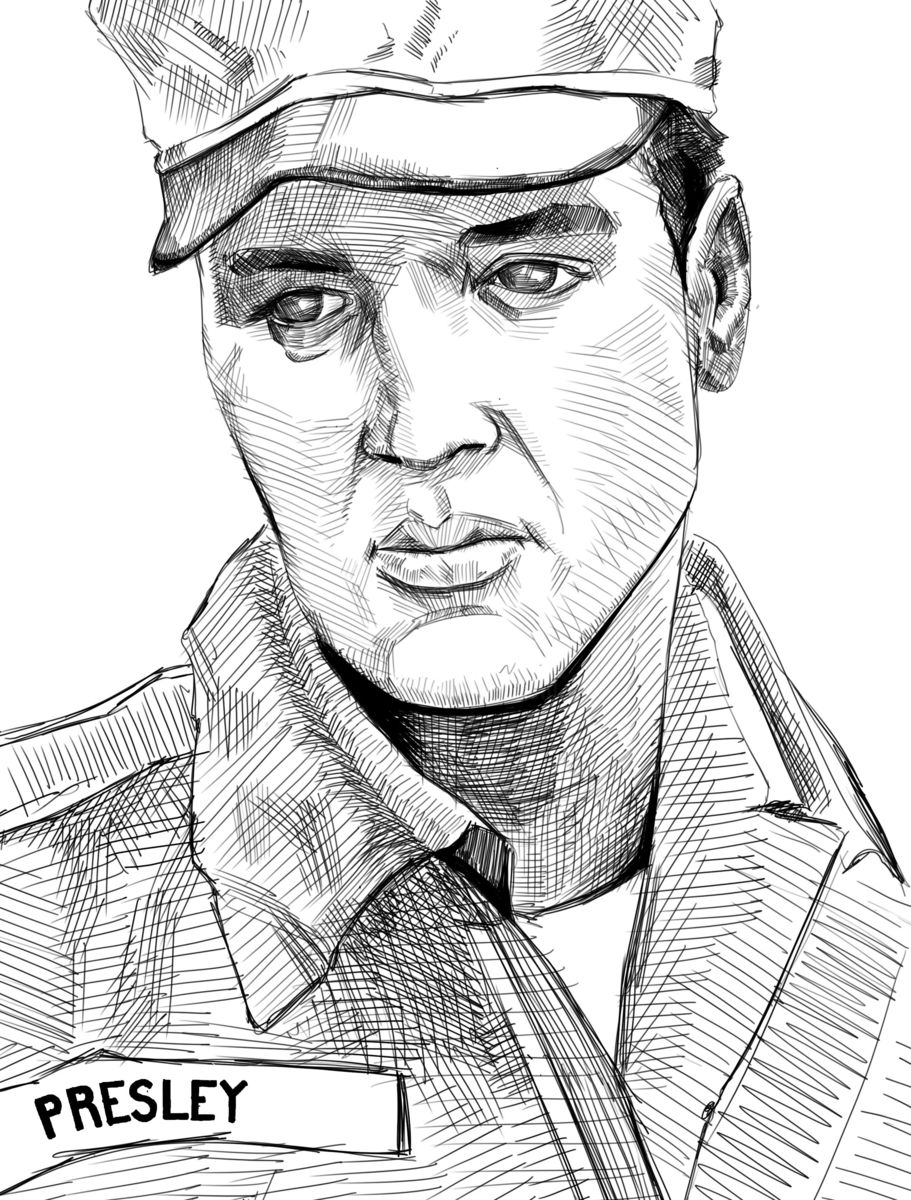 911x1200 Elvis Army Drawing - Elvis Presley Line Drawing