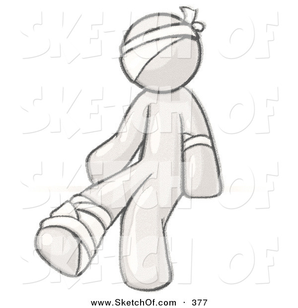 600x620 drawing of a sketched design mascot hurt man sitting - Emergency Room Drawing