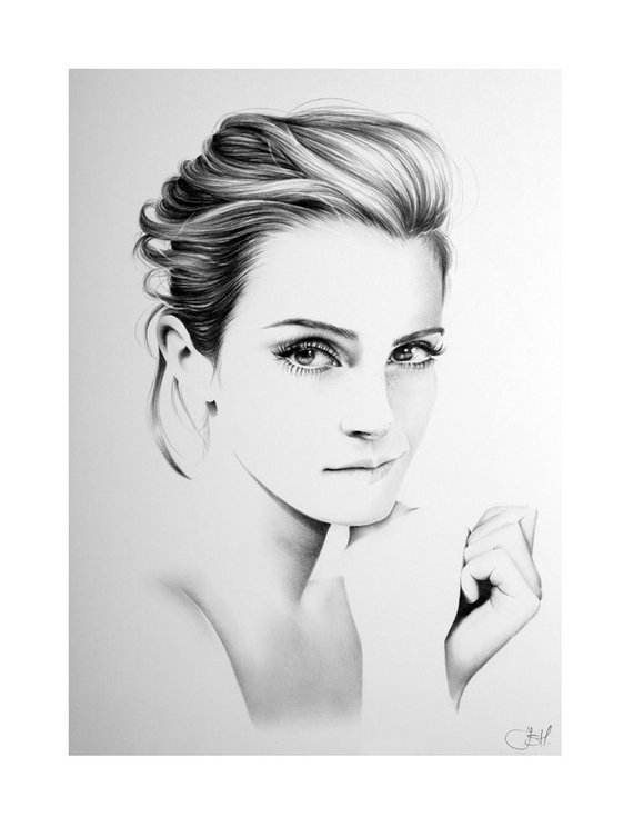 570x744 Emma Watson Pencil Drawing Fine Art Portrait Print Hand Signed Etsy - Emma Watson Drawing