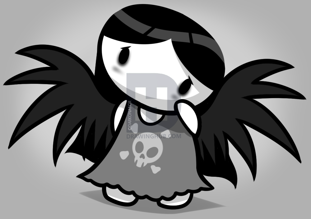 1000x705 How To Draw An Emo Angel Girl, Step - Emo Angel Drawing