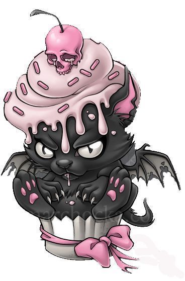 368x559 Sticker Cupcake Cat Kitty Kitten Punk Gothic Emo Day Of Dead Skull - Emo Cat Drawing