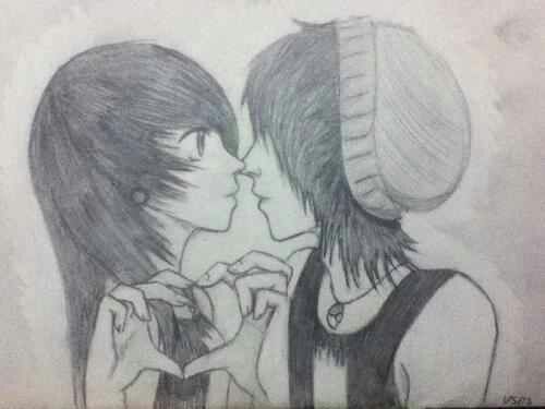 500x375 Cute Emo Couple Drawings - Emo Couple Drawings