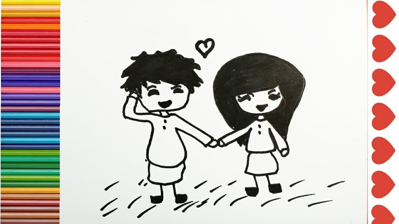 1280x720 How To Draw Cute Cartoon Couple Draw Best Couple How To Draw - Emo Couple Drawings