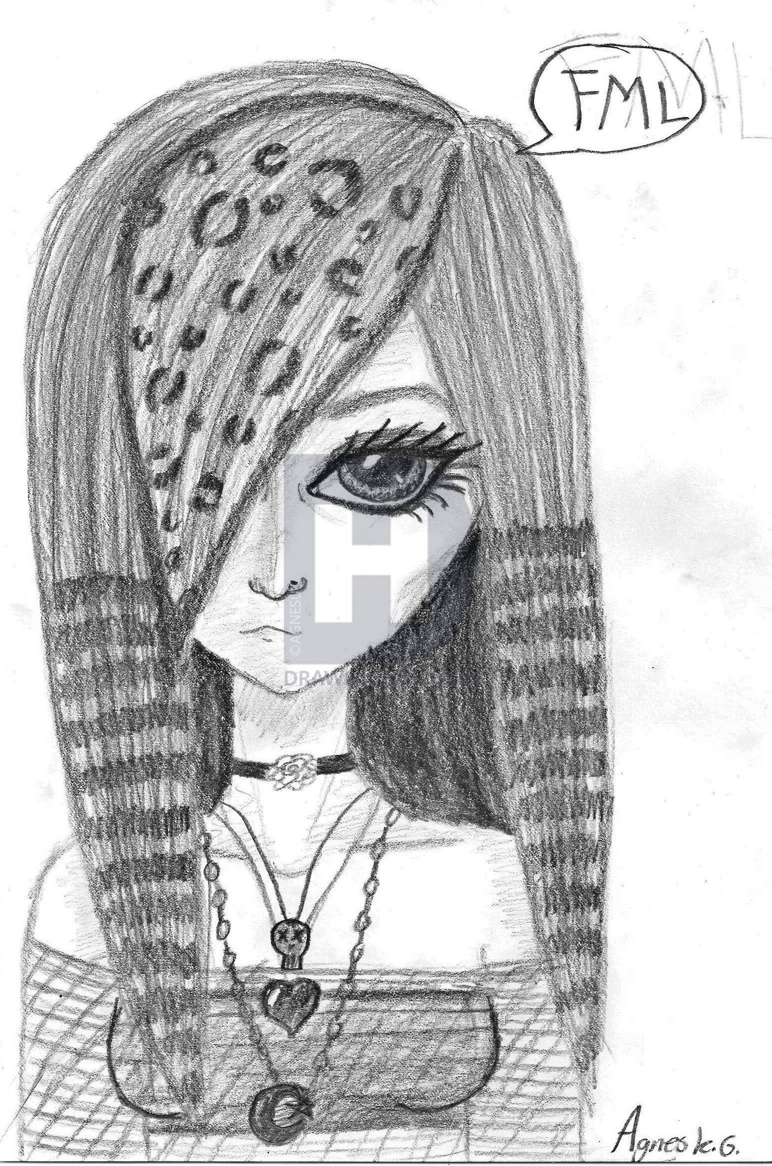 1544x2330 Emo Girl Drawing - Emo Girl Drawing