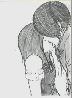 297x405 Anime Emo Girl And Boy Kiss Sketches In Drawings, Art - Emo Girl Drawing