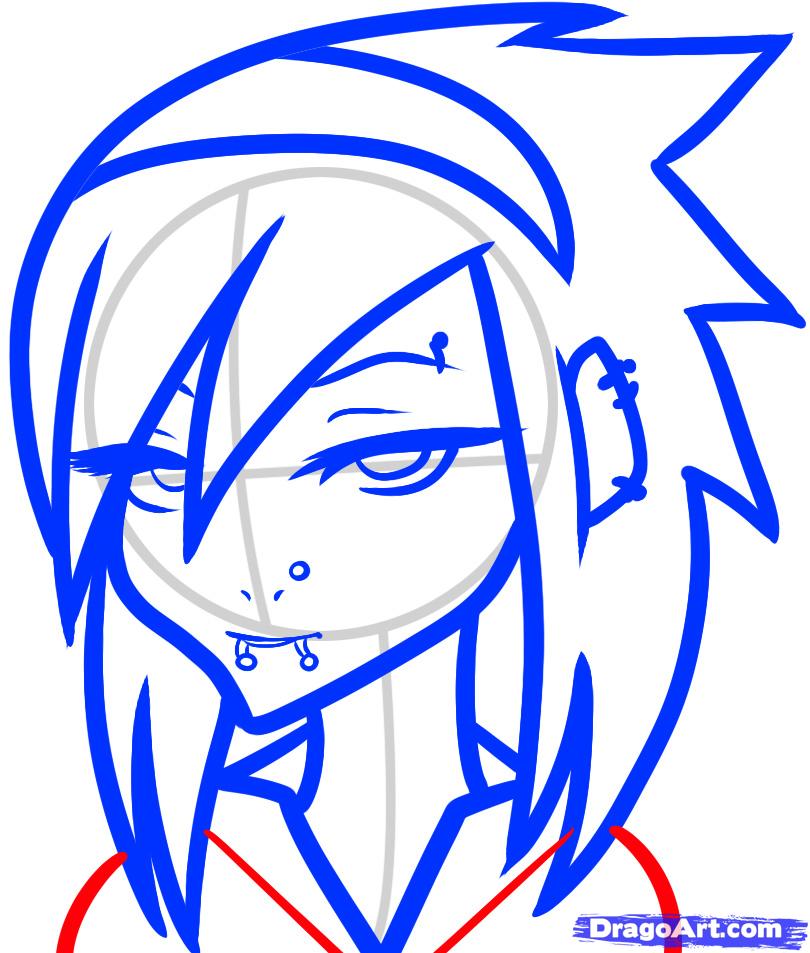 810x953 How To Draw An Emo Character, Emo Character, Step - Emo Girl Drawing Anime
