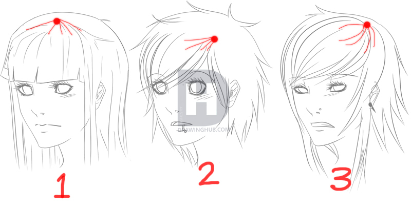 How To Draw Emo Girls, Step - Emo Hair Drawing. 