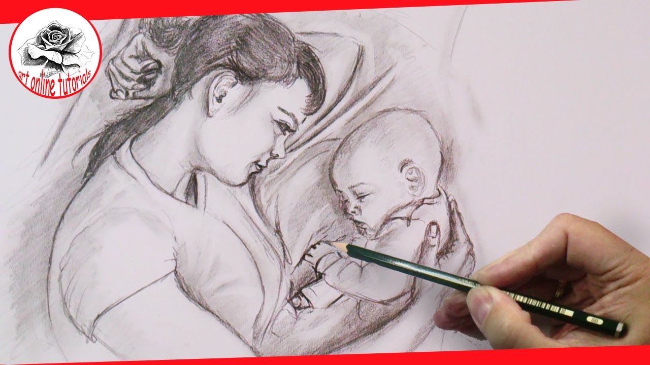 1280x720 mother's love drawing emotions with pencil, step - Emotional Drawing Ideas