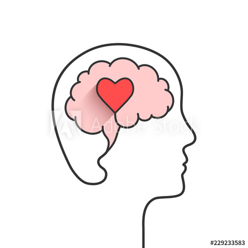 500x500 human head and brain silhouette with heart shape as love, mental - Emotional Health Drawing