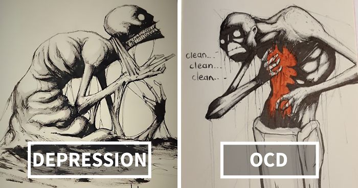 700x368 i illustrated mental illness and disorders for inktober bored panda - Emotional Health Drawing