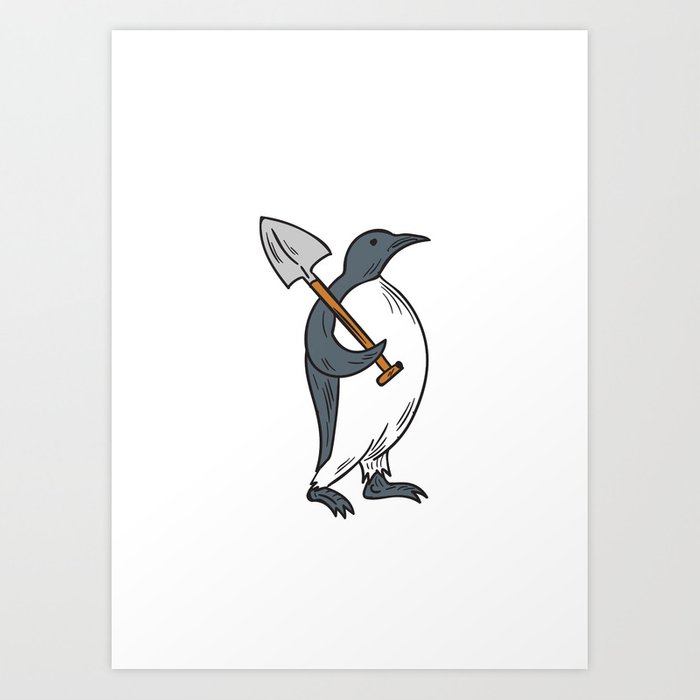 700x700 emperor penguin holding shovel drawing art print - Emperor Penguin Drawing