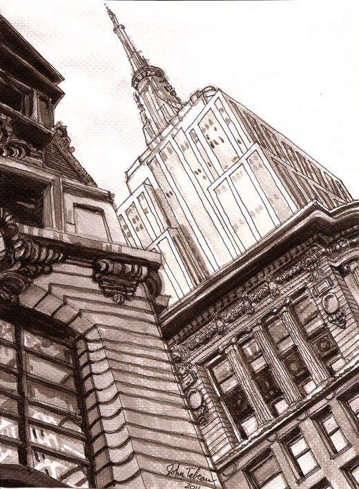 520x709 Empire State Building Fine Cartoon Art - Empire State Building Cartoon Drawing