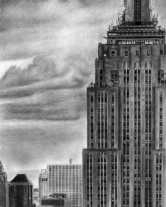 562x702 empire state building new york pencil drawing poster - Empire State Building Drawing