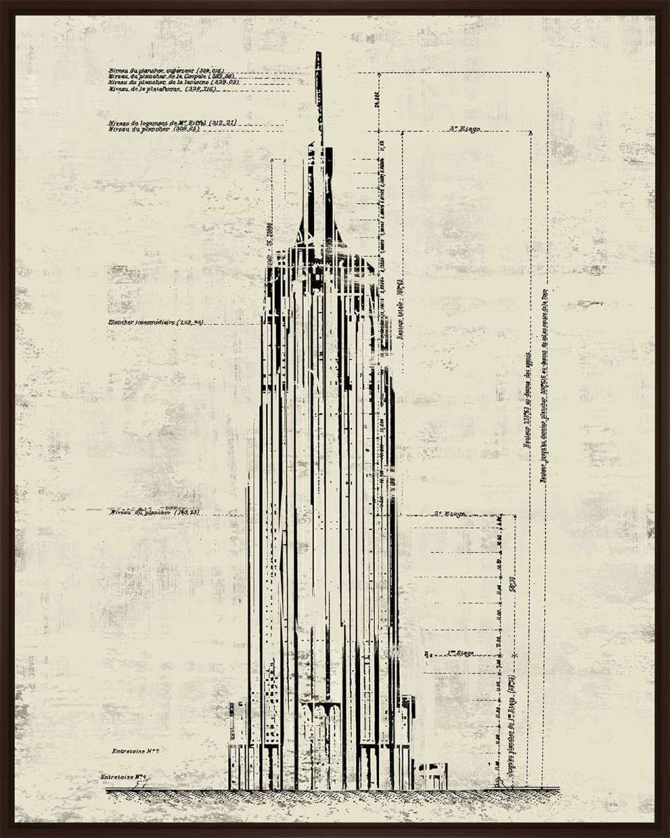 960x1200 williston forge 'empire state building sepia architectural drawing - Empire State Building Drawing