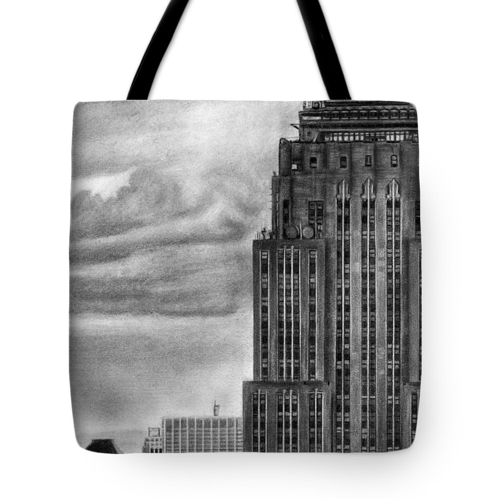1000x1000 empire state building new york pencil drawing tote bag for sale - Empire State Drawing