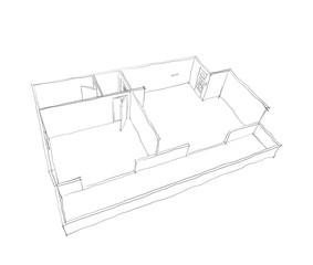 283x240 illustration sketch drawing of empty room with open door - Empty Room Drawing