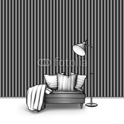 400x400 Sketch Drawing Of Sofa With Lamp In Retro Empty Room Buy Photos - Empty Room Drawing
