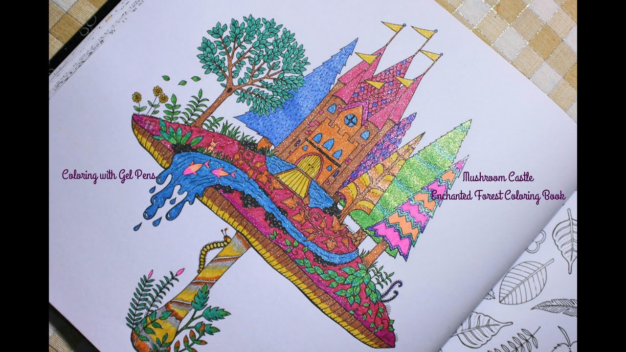 1280x720 Coloring With Gel Pens Mushroom Castle Enchanted Forest - Enchanted Forest Drawing Book