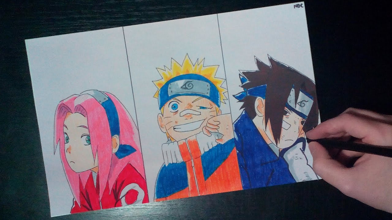 1280x720 Speed Drawing Sakura, Naruto, Sasuke From Naruto Shippuden Ending - End Drawinging