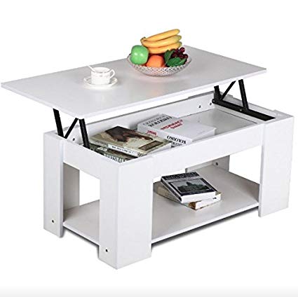 425x424 White Modern Lift Up Top Tea Coffee Table With Hidden - End Table Drawing