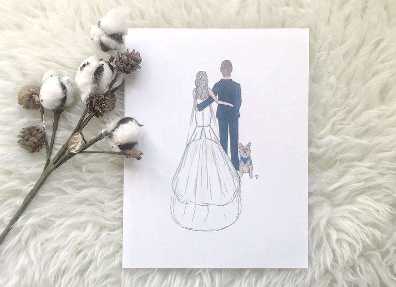 794x576 custom bride groom wedding or engagement drawing printed etsy - Engagement Drawing