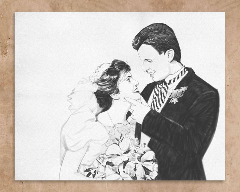 794x635 custom couple portrait drawing in pencil wedding portrait etsy - Engagement Drawing