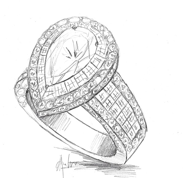 600x580 diamond ring drawing - Engagement Ring Drawing