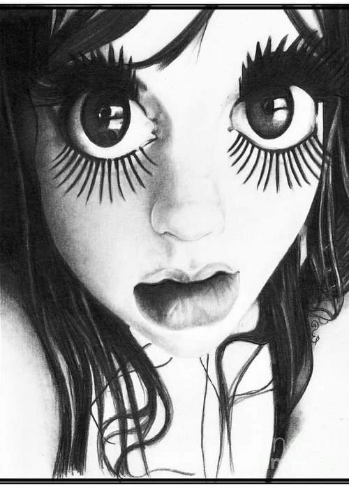 500x700 doll face original pencil drawing greeting card for sale - Engel Drawing