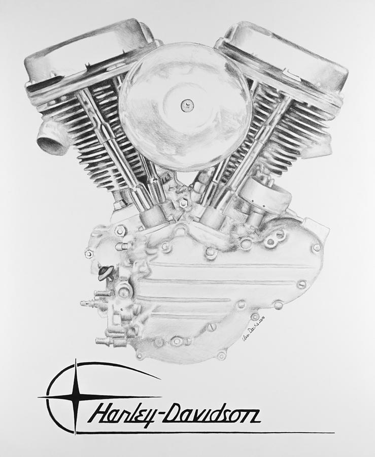 739x900 Panhead Harley Engine Drawing - Engine Drawing