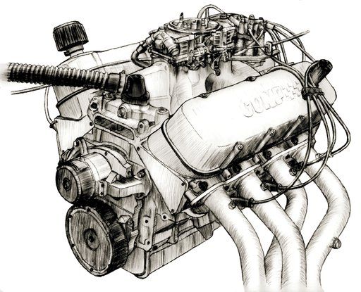 512x415 Chevy Engine Drawing Pic Drawing Skill - Engine Drawing
