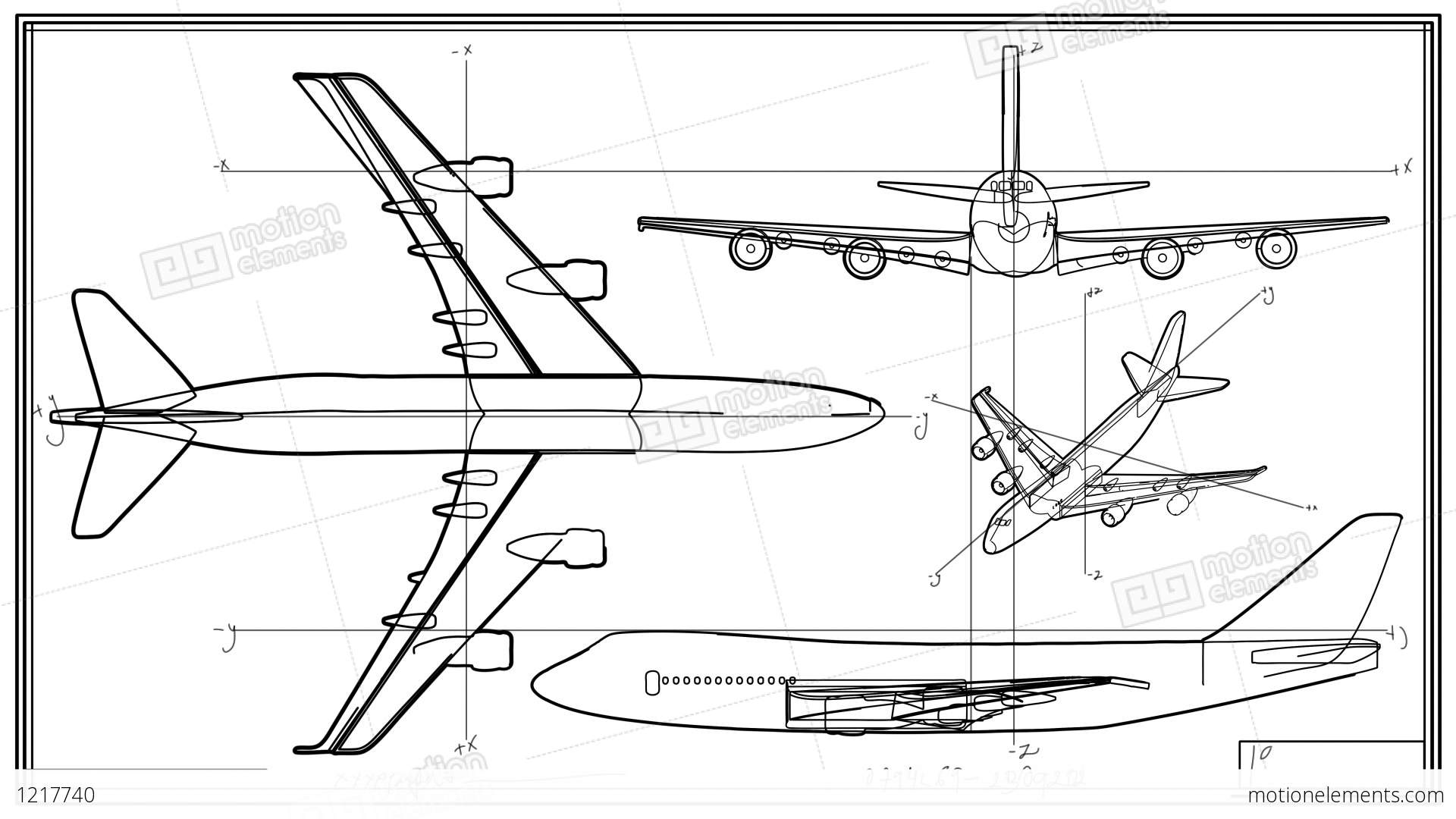1920x1080 Aircraft Technical Drawing Time Lapse Stock Animation - Engineering Drawing
