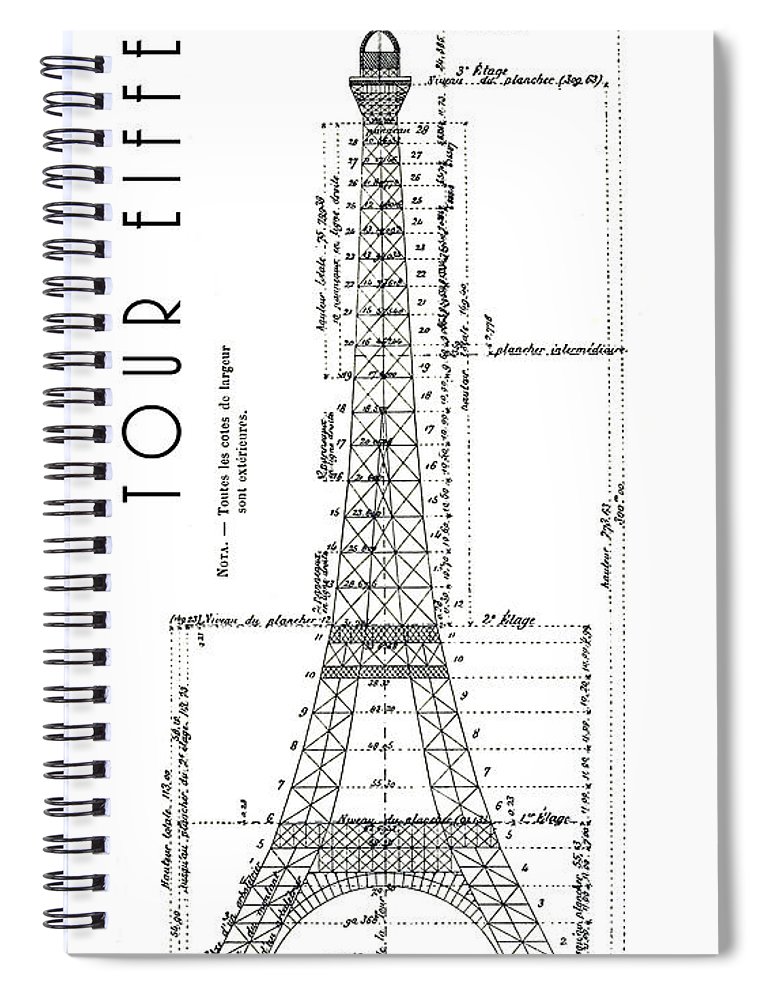 770x1000 Eiffel Tower Engineering Drawing Spiral Notebook For Sale - Engineering Drawing Art