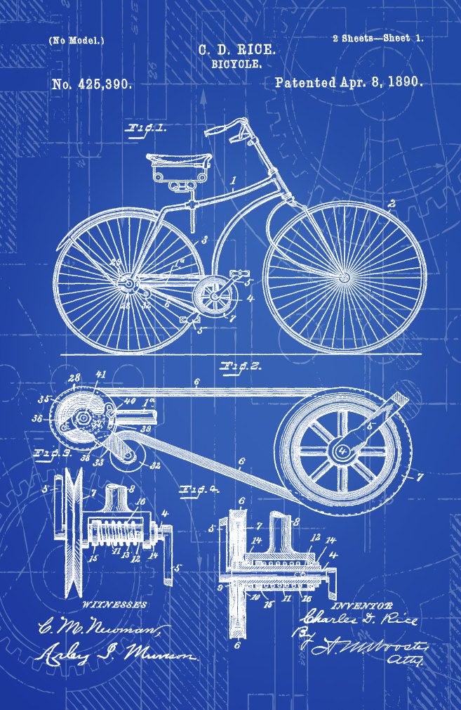 657x1010 Blueprint Art Of Patent Bicycle Technical Drawings - Engineering Drawing Art
